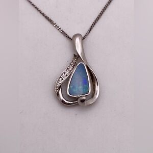 Sterling diamond opal pendant
